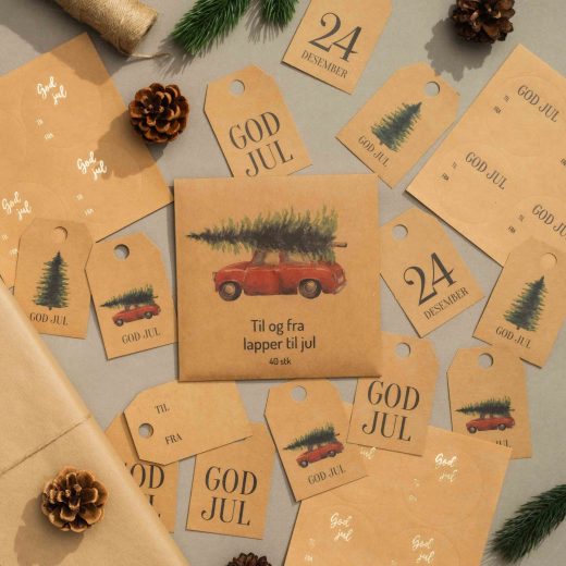 Julemerkelapper med retro julebil